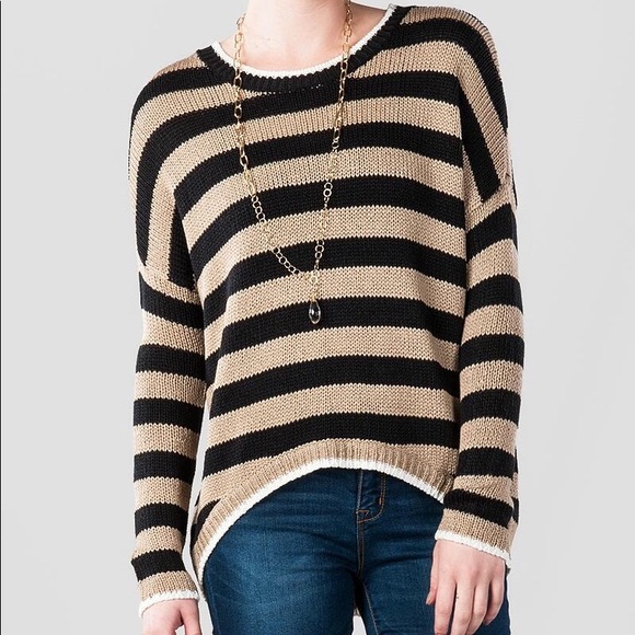 Francesca’s - Quinn Hi-Lo Striped Knit Sweater - Picture 1 of 5